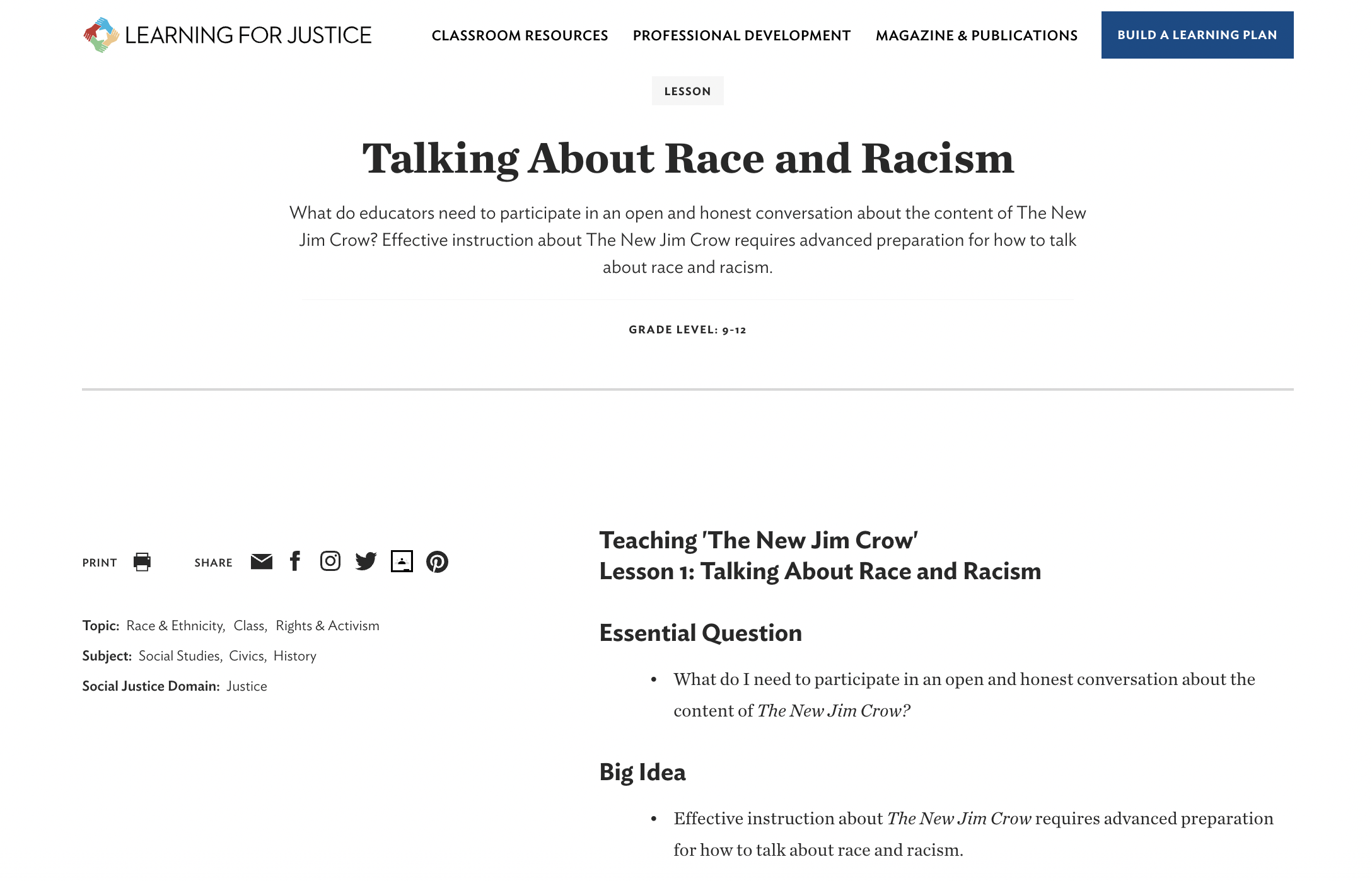 Talking About Race and Racism Lesson Plan