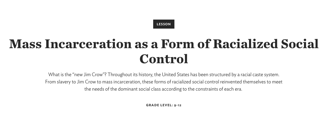 Mass Incarceration as a Form of Racialized Social Control Lesson Plan