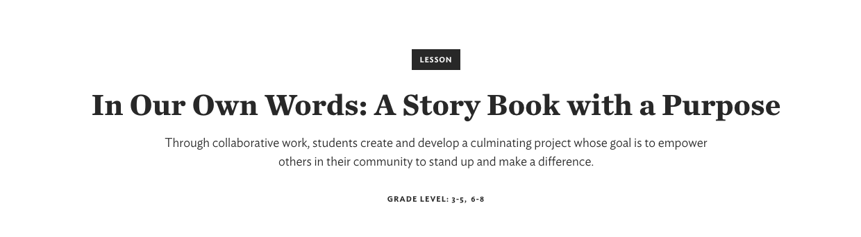 In Our Own Words: A Story Book with a Purpose Lesson Plan