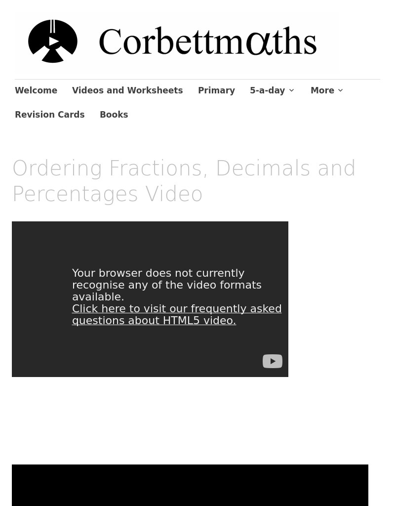 Ordering Fractions Decimals Percentages Instructional Video