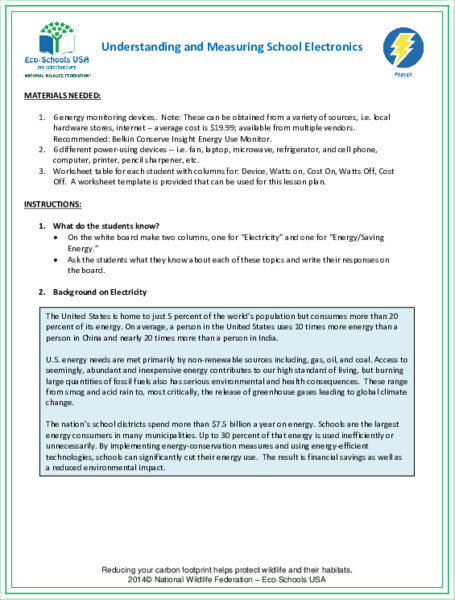 Understanding and Measuring School Electronics Lesson Plan
