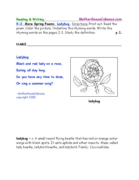 Ladybug Poem Worksheet