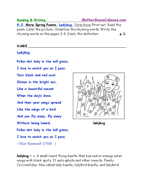 Ladybug Poem Worksheet