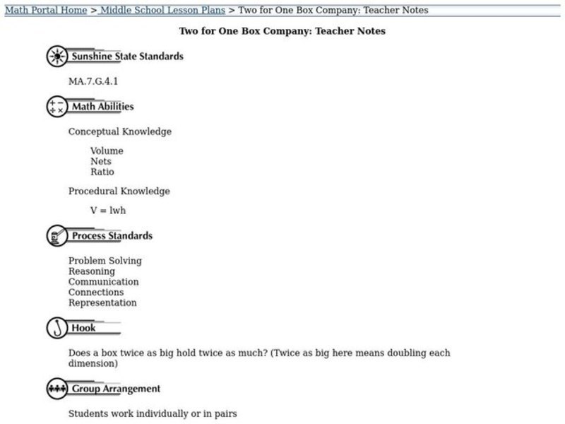 Two for One Box Company Lesson Plan