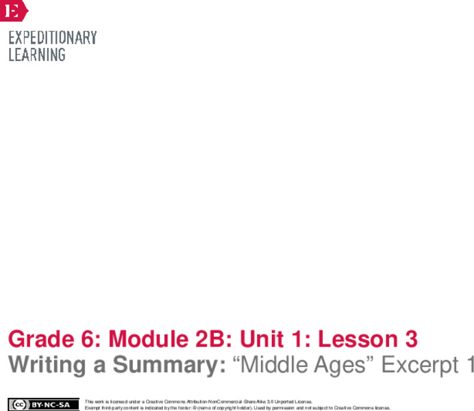 Writing a Summary: “Middle Ages” Excerpt 1 Lesson Plan