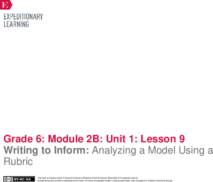 Writing to Inform: Analyzing a Model Using a Rubric Lesson Plan