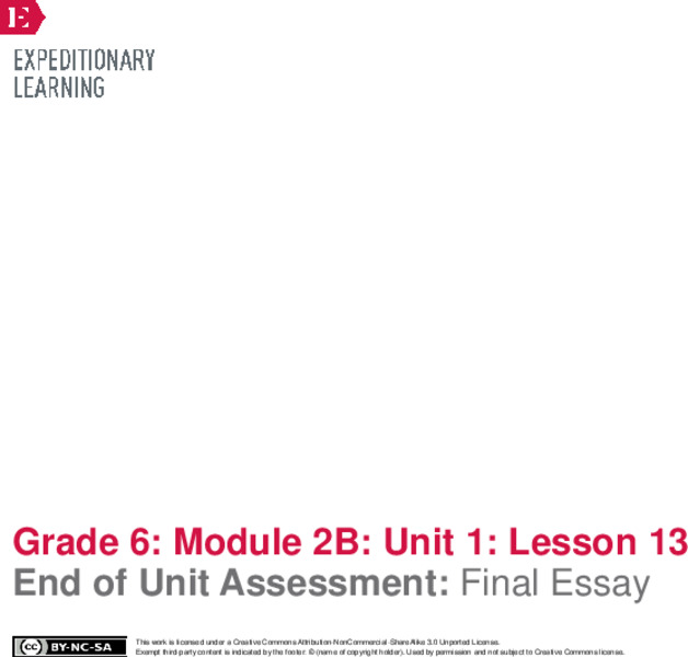 End of Unit Assessment: Final Essay Lesson Plan