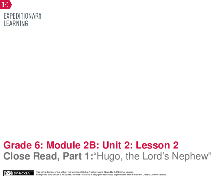 Close Read, Part 1: “Hugo, the Lord’s Nephew” Lesson Plan