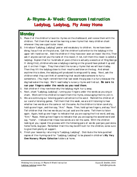 Ladybug, Ladybug, Fly Away Home Lesson Plan