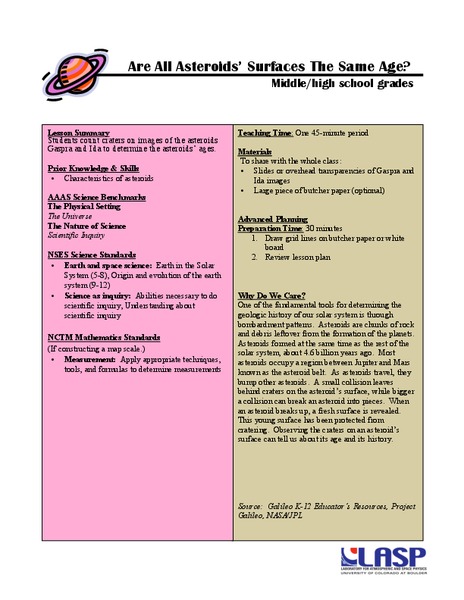 Are All Asteroids' Surfaces the Same Age? Lesson Plan