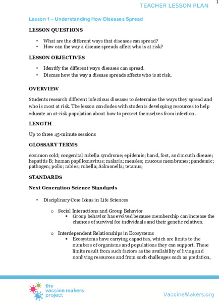 Understanding How Diseases Spread Lesson Plan