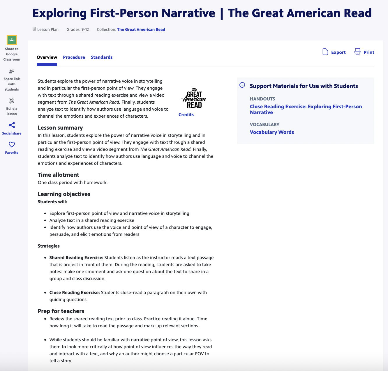 Exploring First-Person Narrative Lesson Plan