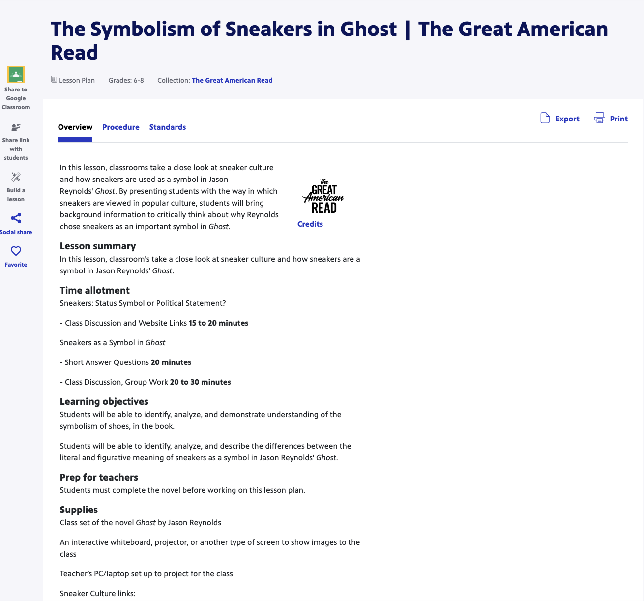 The Symbolism of Sneakers in Ghost Lesson Plan