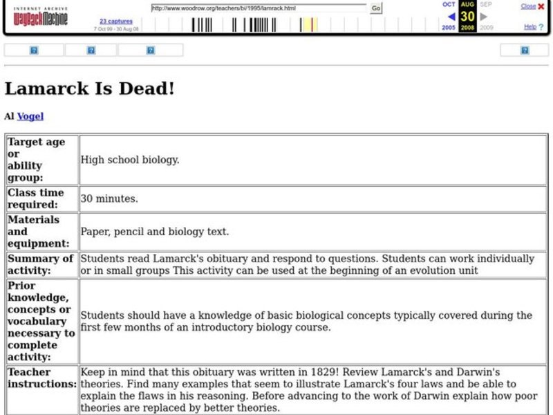 Lamarck Is Dead! Lesson Plan