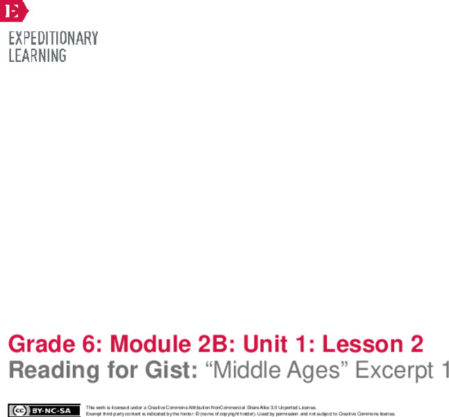 Reading for Gist: “Middle Ages” Excerpt 1 Lesson Plan