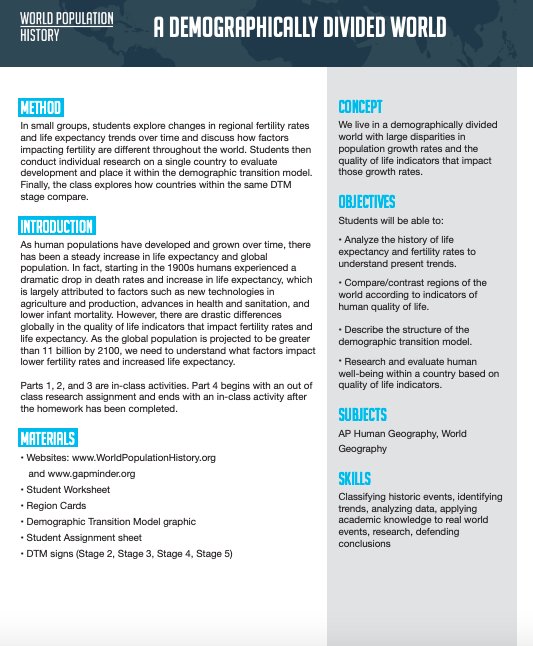 A Demographically Divided World Lesson Plan