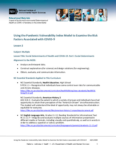 Lesson 2: Using the Pandemic Vulnerability Index Model to Examine the Risk Factors Associated with COVID-19 Lesson Plan