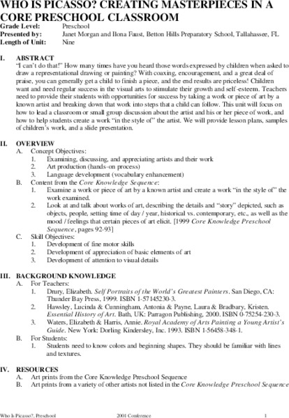 Who is Picasso? Unit Plan