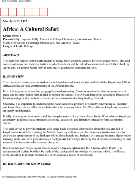 Africa: A Cultural Safari Unit Plan