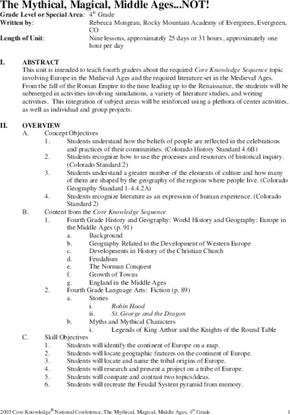 The Mythical, Magical, Middle Ages...NOT! Unit Plan