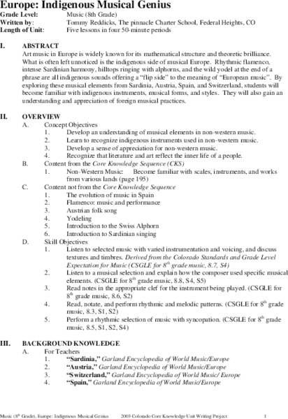 Europe: Indigenous Musical Genius Unit Plan