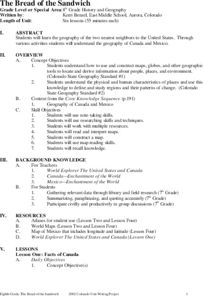 The Bread of the Sandwich Unit Plan