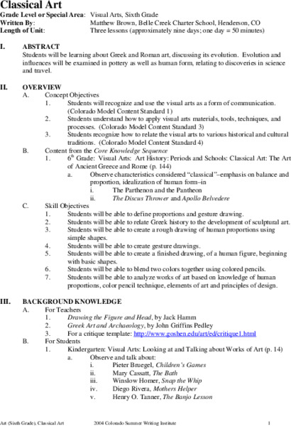 Classical Art Unit Plan