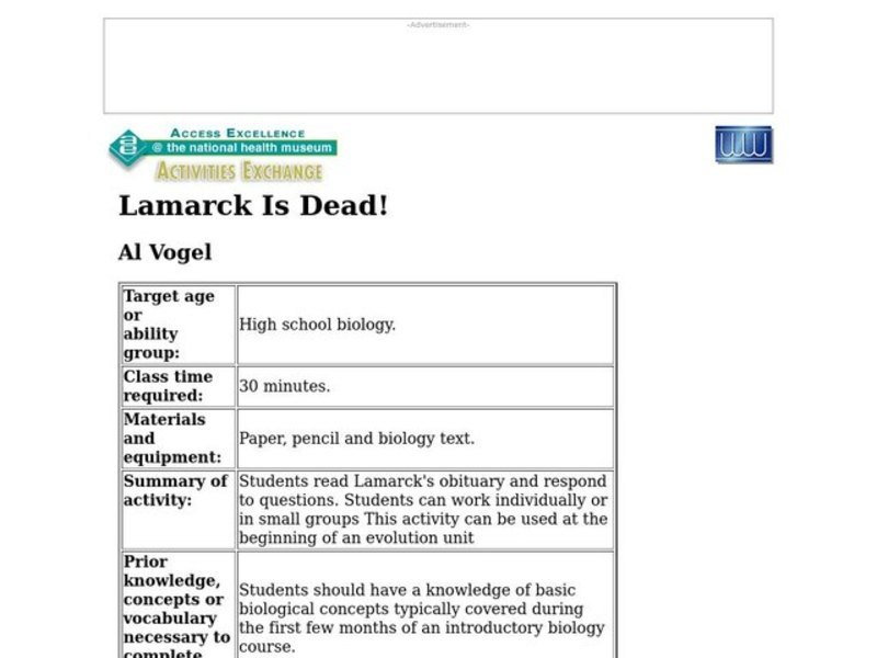 Lamarck Is Dead! Lesson Plan