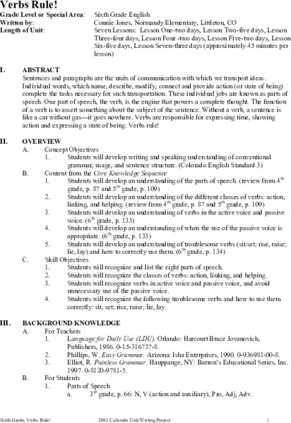 Verbs Rule! Unit Plan
