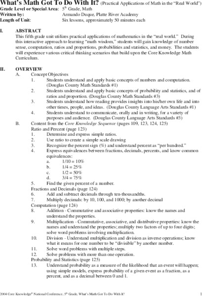 What's Math Got To Do With It? Unit Plan