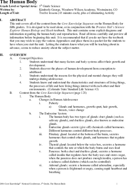 The Human Body Unit Plan