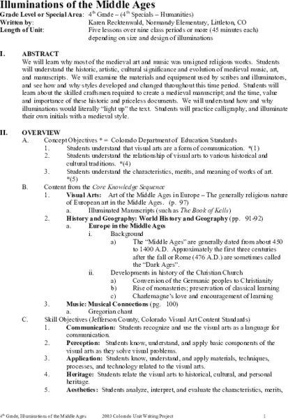 Illuminations of the Middle Ages Unit Plan