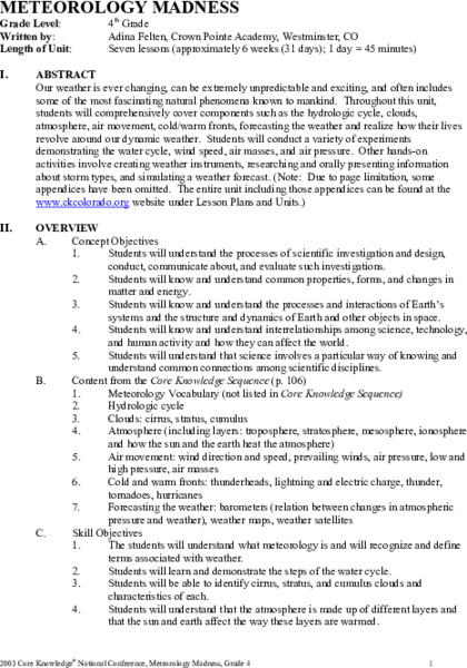 Meteorology Madness Unit Plan