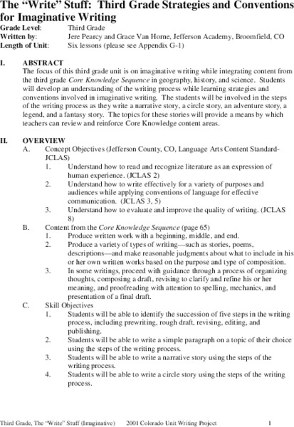 The "Write" Stuff: Third Grade Strategies and Conventions Unit Plan