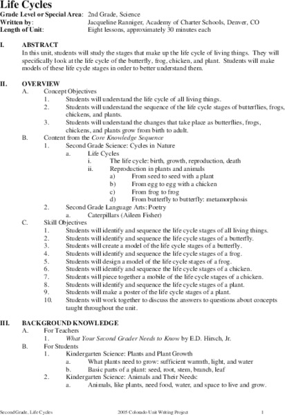 Life Cycles Unit Plan