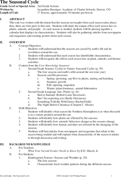 The Seasonal Cycle Unit Plan