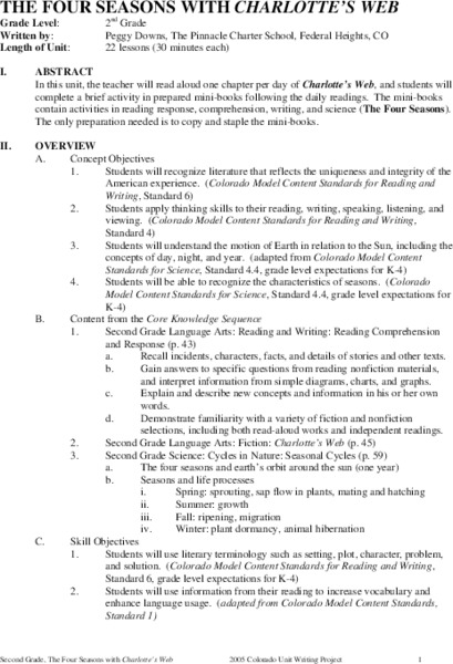 The Four Seasons with "Charlotte's Web" Unit Plan