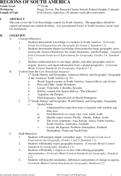 Regions of South America Unit Plan
