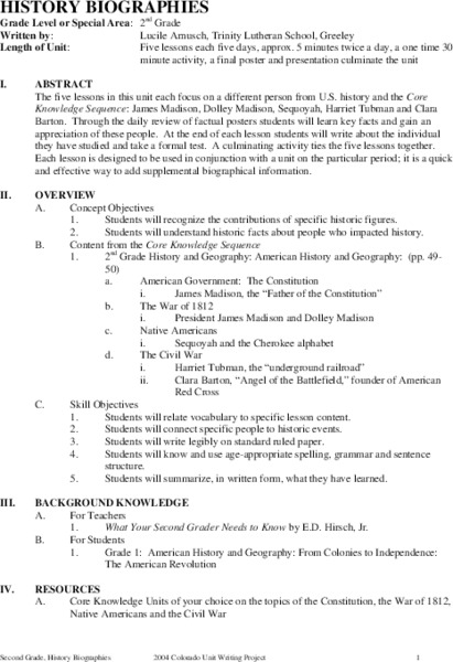 History Biographies Unit Plan