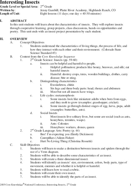 Interesting Insects Unit Plan