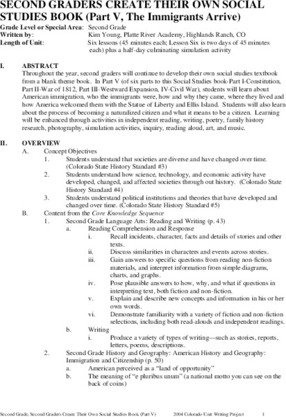 Second Graders Create Their Own Social Studies Book Unit Plan