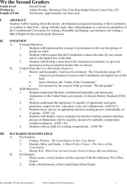 We the Second Graders Unit Plan