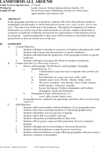 Landforms All Around Unit Plan