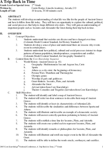 A Trip Back In Time Unit Plan