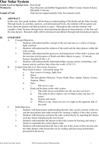 Our Solar System Unit Plan