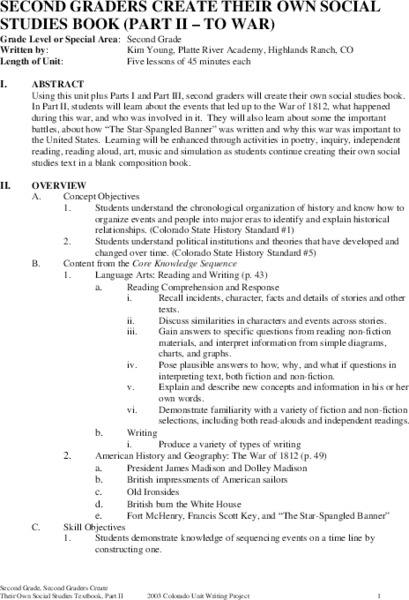 Second Graders Create Their Own Social Studies Book (Part I, The 5Ws of the Constitution) Unit Plan