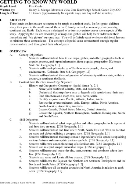 Getting to Know My World Unit Plan