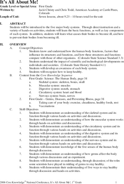 It's All About Me! Unit Plan