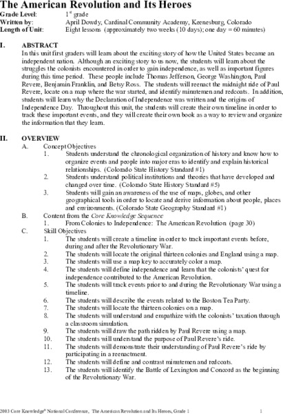The American Revolution and Its Heroes Unit Plan