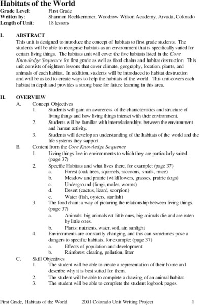 Habitats of the World Unit Plan
